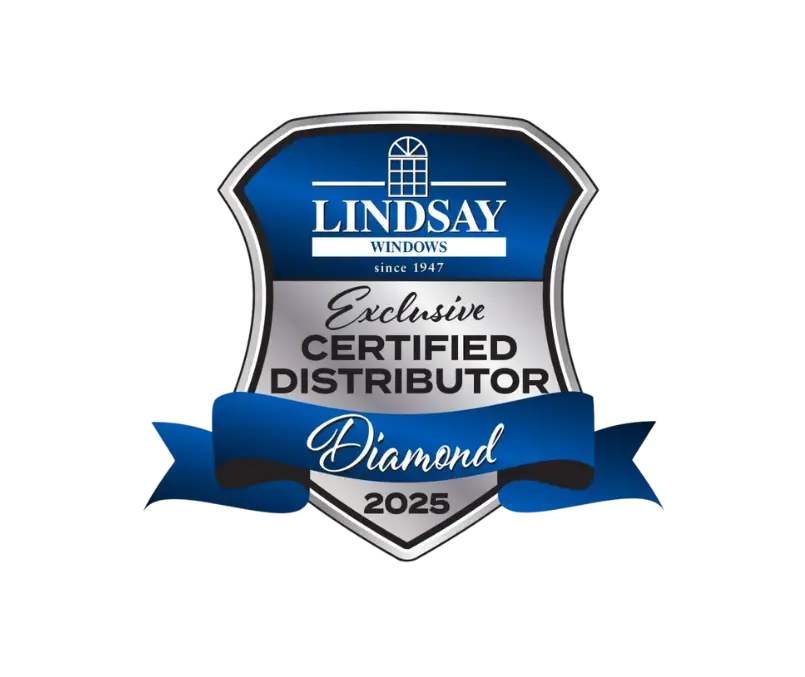 A silver and blue badge reads